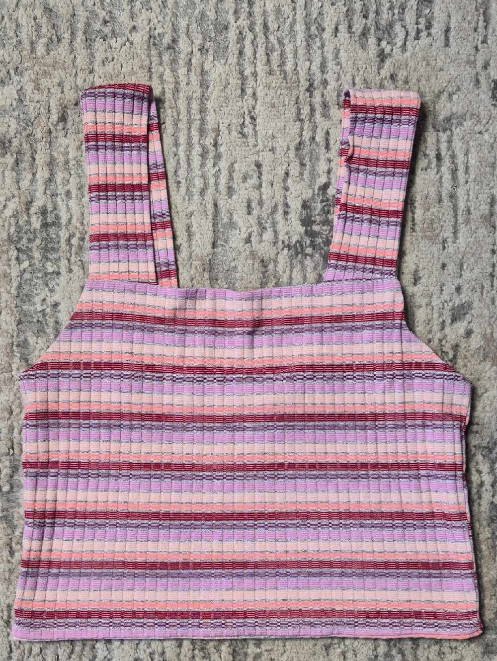 American Eagle Outfitters Pink & Purple Striped Ribbed Square-Neck Crop Top